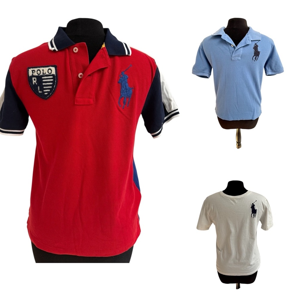 3 Bundle  Polo Ralph Lauren Shirts Kids Sz 10-12. Red, Blue, Wht Tee 100% Cotton